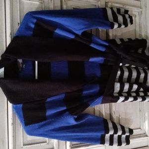 Limited blue and black grey striped tie wrap sweater